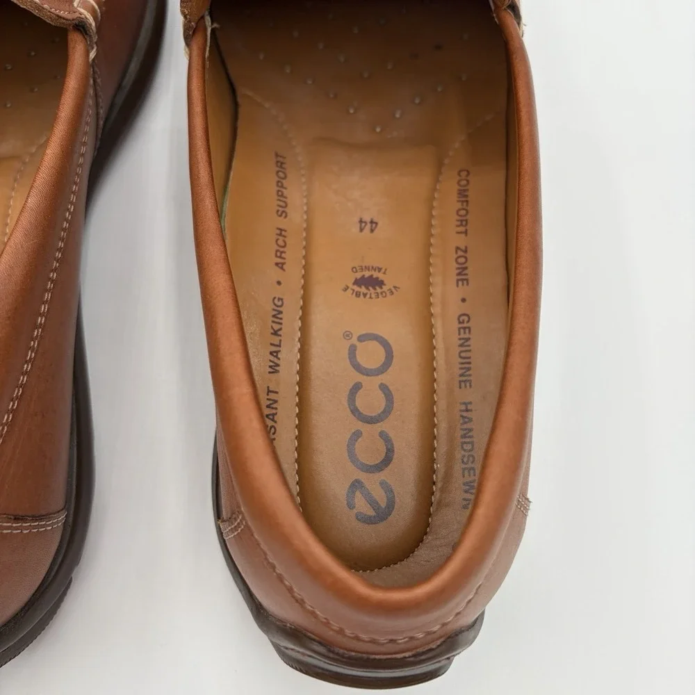 ECCO Classic Moc Driving Loafer Mens 44 Vegtable Tanned Leather Boat Shoe Cognac